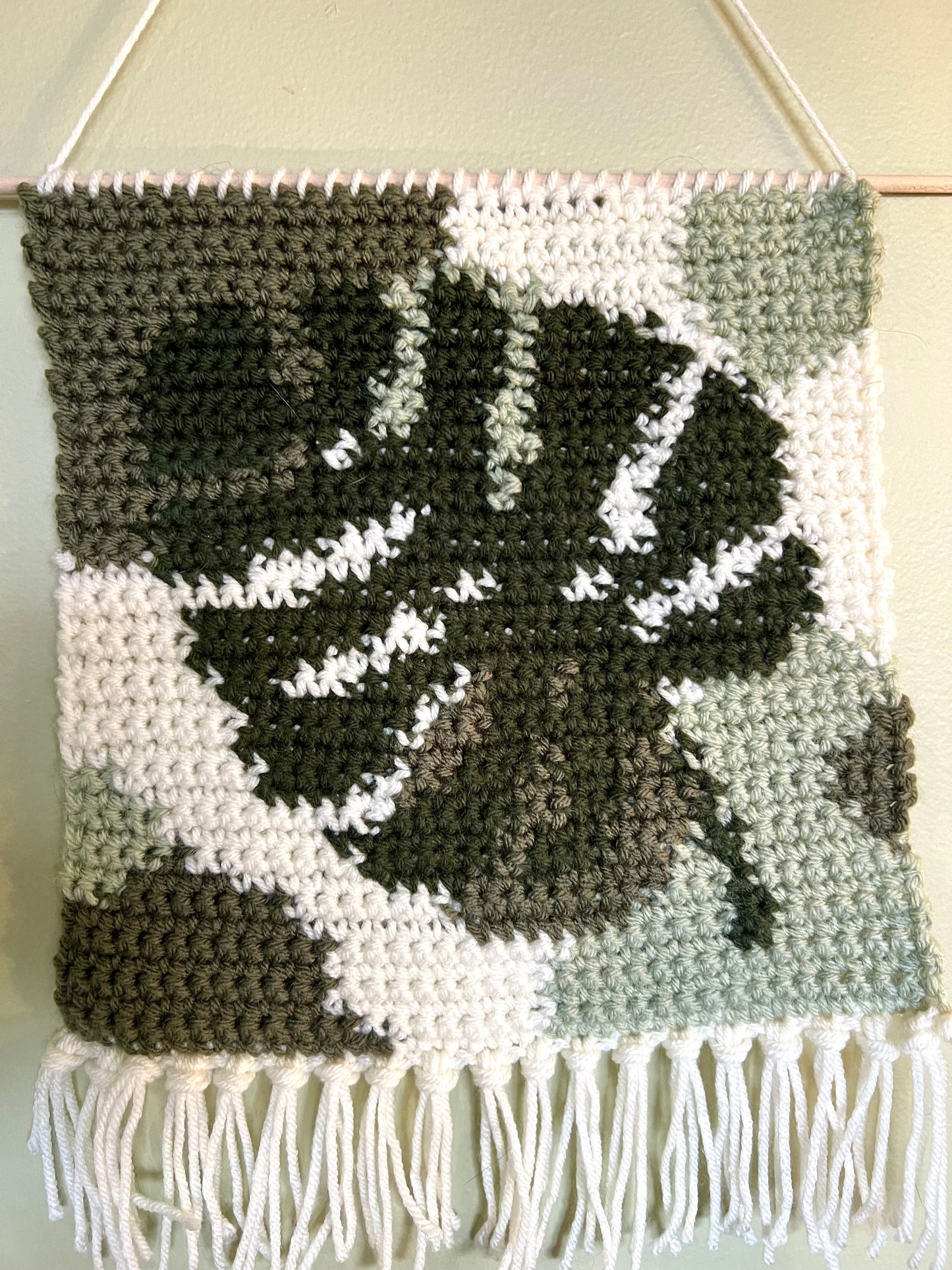crocheted monstera tapestry