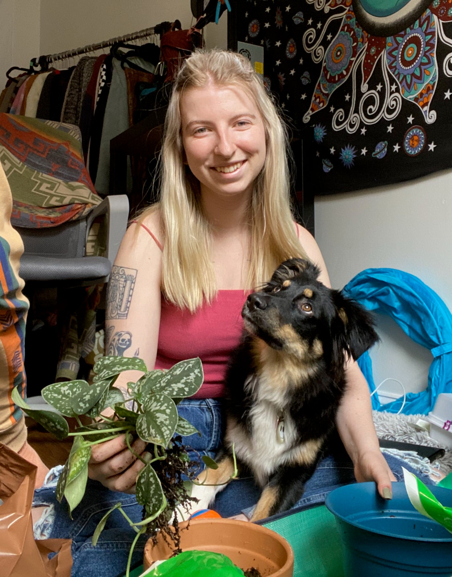 Erin holding plant and Nova