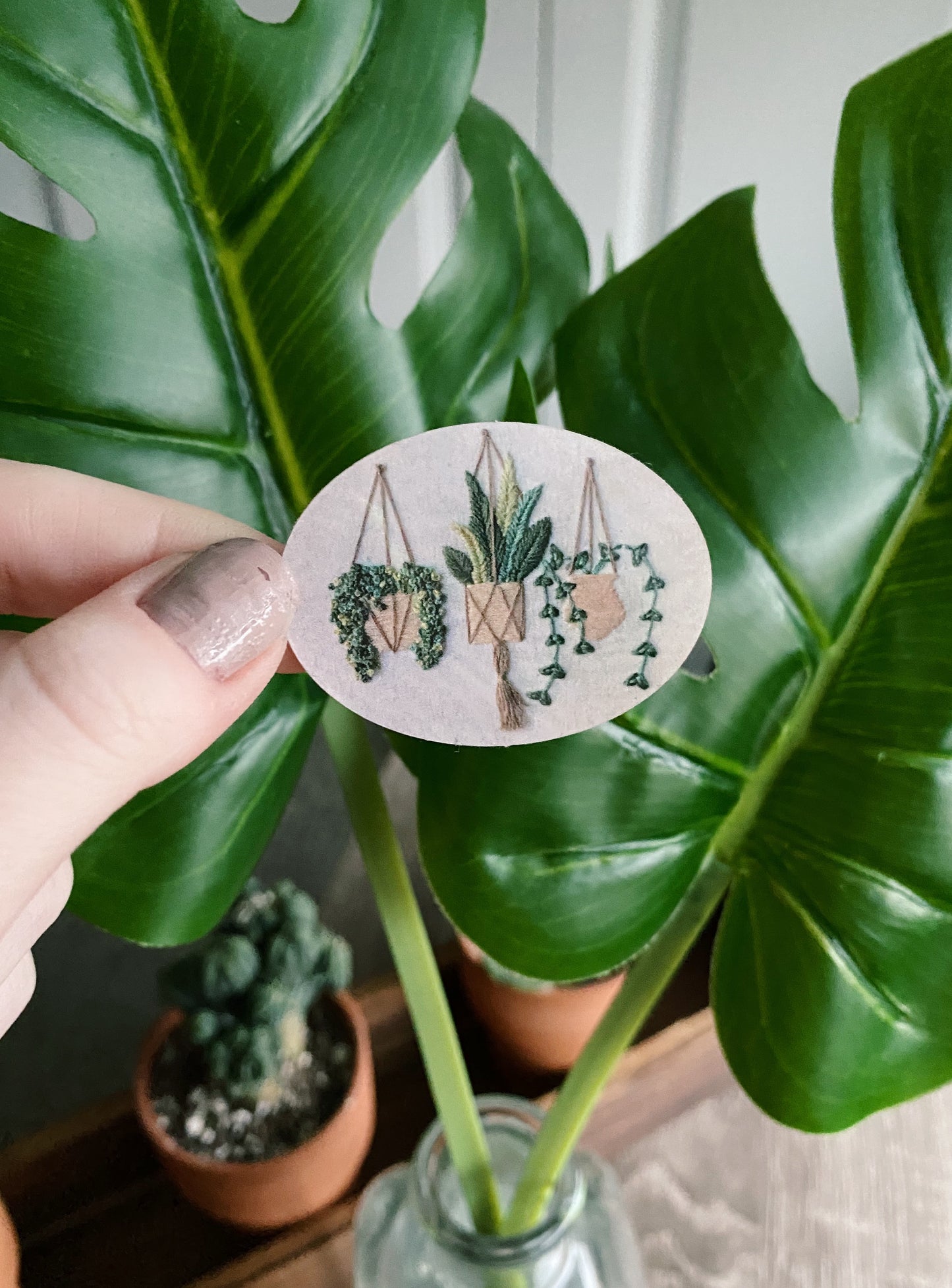 hanging plants embroidery sticker