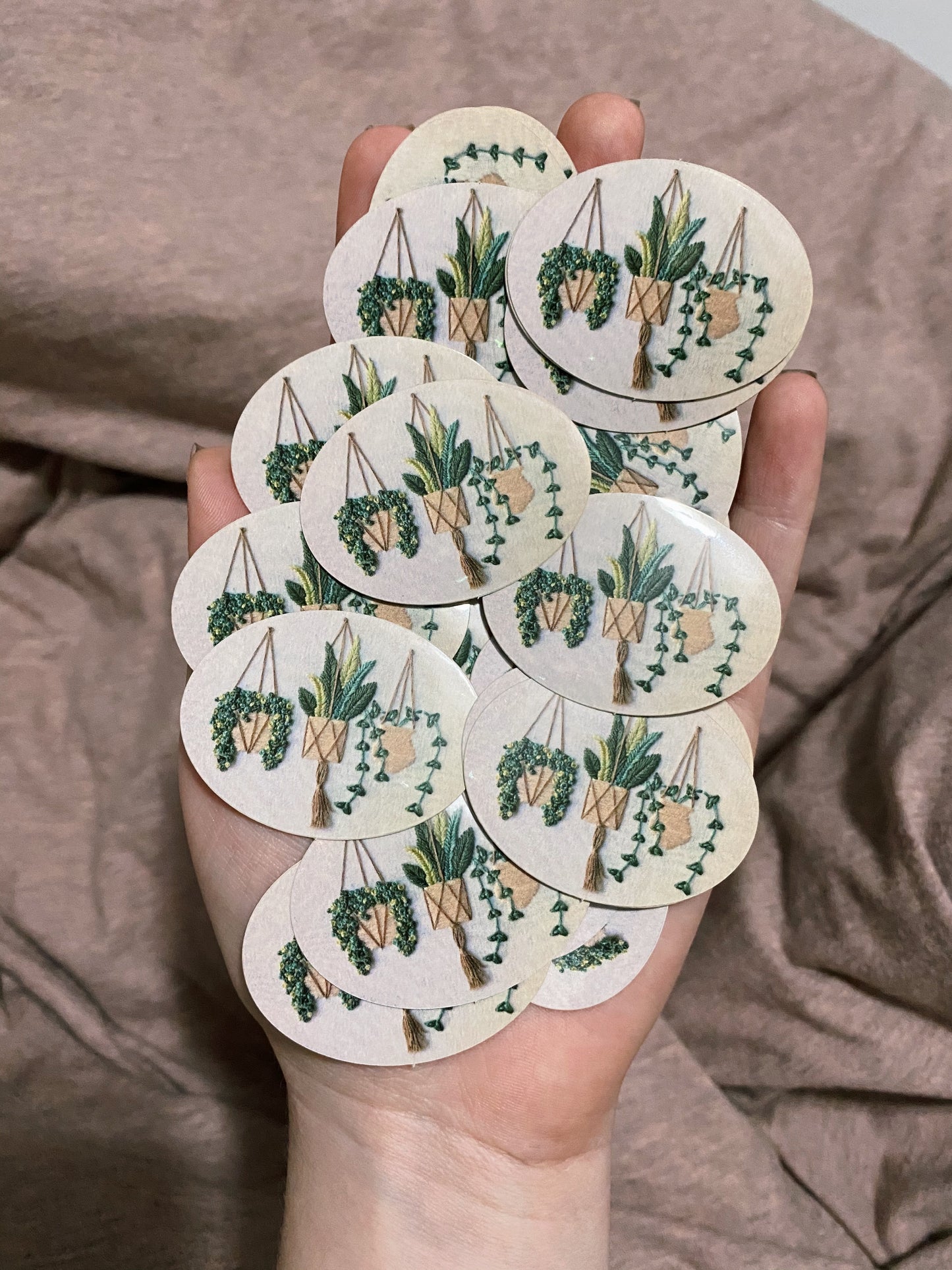 hanging plants embroidery sticker