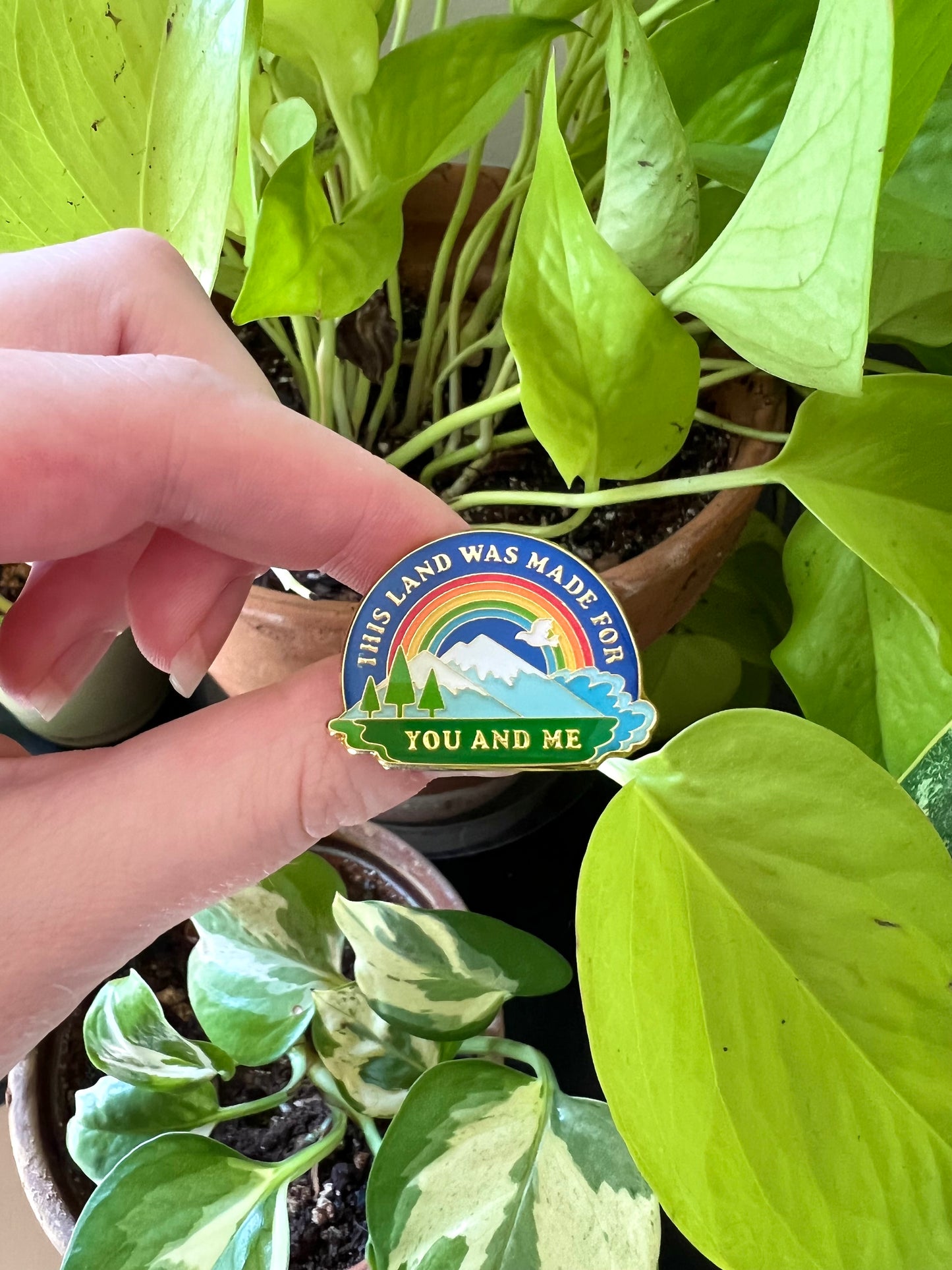 this land was made for you and me enamel pin