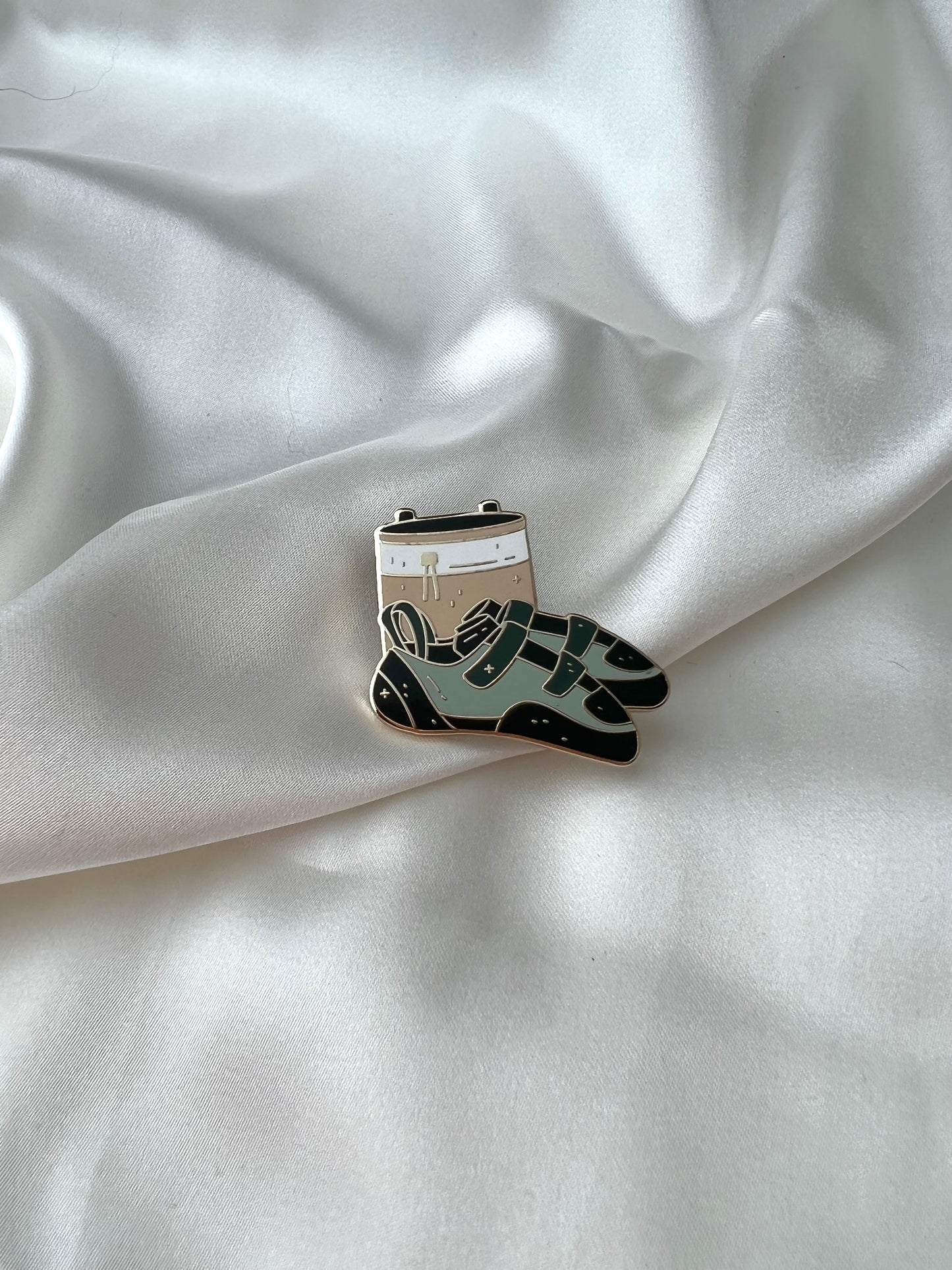 climbing shoes enamel pin
