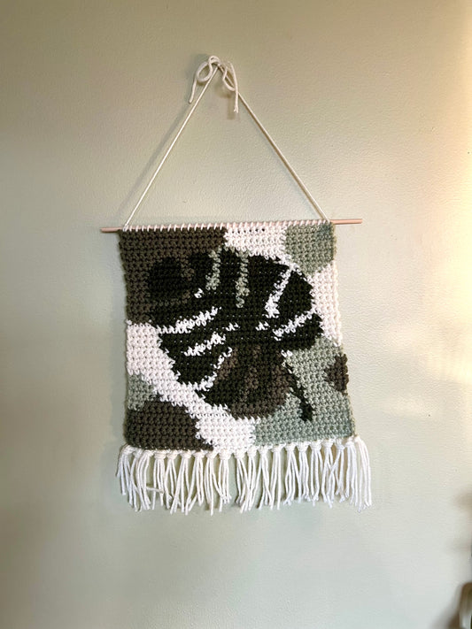 crocheted monstera tapestry