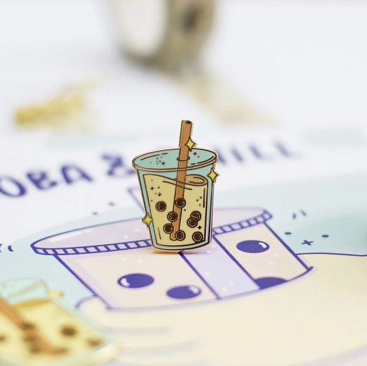 boba milk tea enamel pin