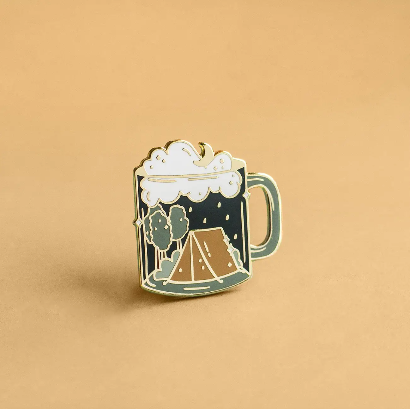 camping in a cup enamel pin