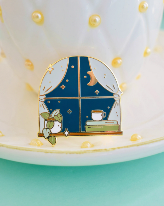 cozy nights enamel pin