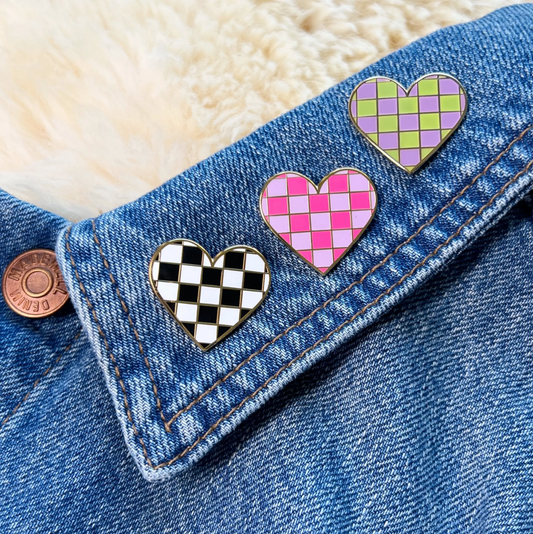 checkered heart enamel pin