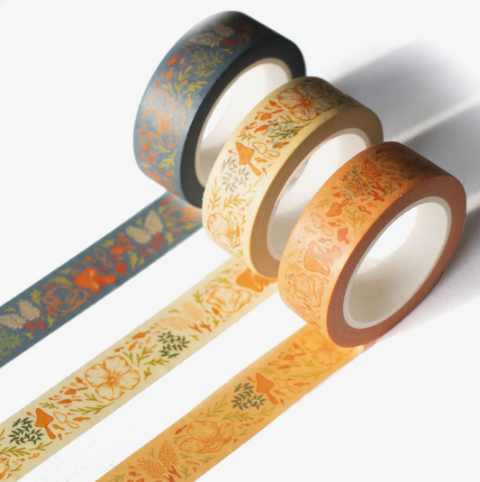 floral, poppies, and mushrooms washi tape