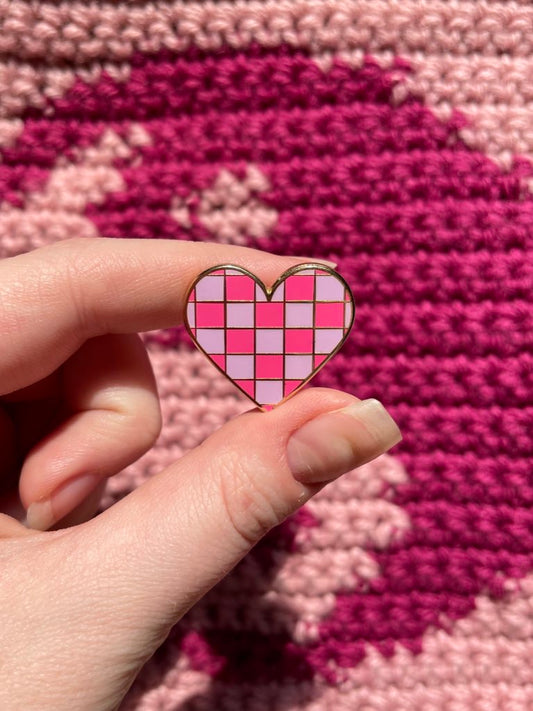 checkered heart enamel pin
