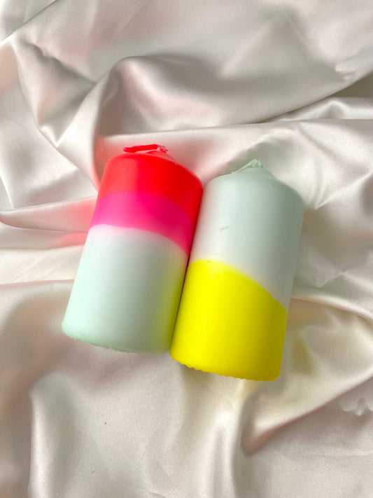 dip dyed neon pillar candle set