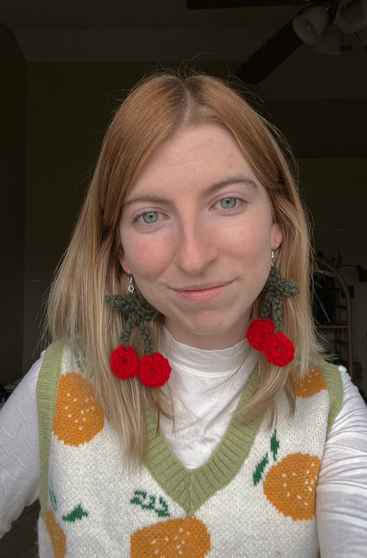 crochet cherry earrings