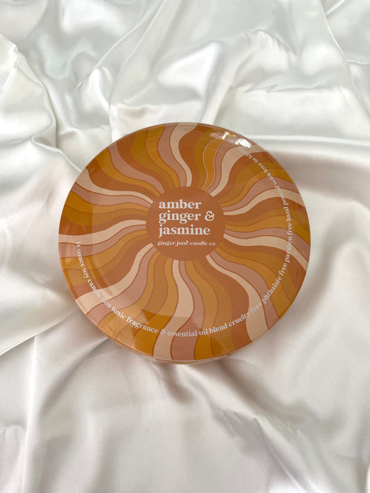 jasmine, amber, and ginger triple wick soy candle