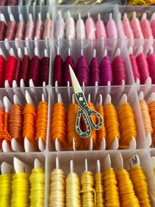 floral scissors interactive enamel pin
