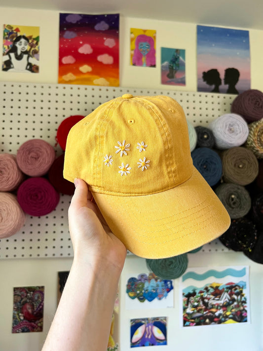 daisy hand embroidered hat