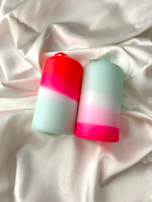 dip dyed neon pillar candle set