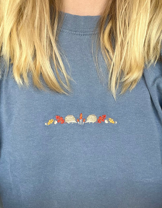 autumn hedgehogs embroidered long sleeve