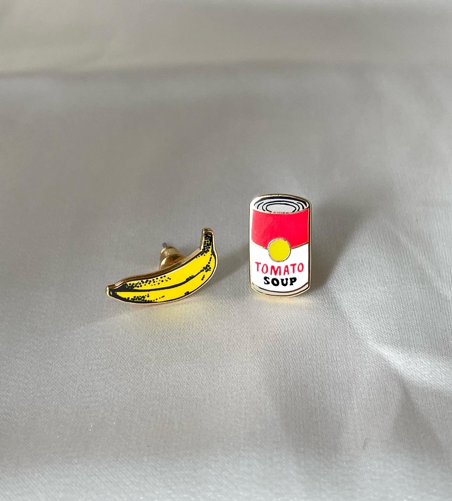 pop art banana and soup earrings