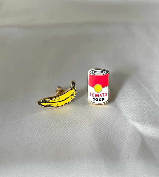 pop art banana and soup earrings