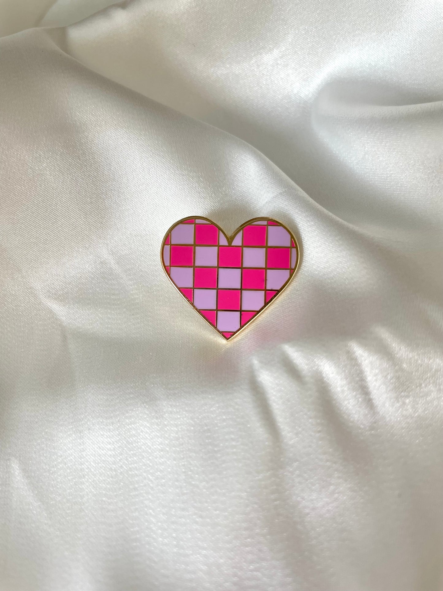 checkered heart enamel pin