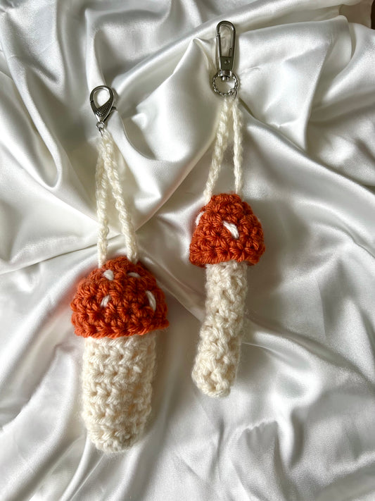crochet mushroom holders -- lighters, chapstick, etc.