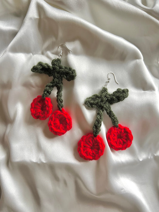 crochet cherry earrings