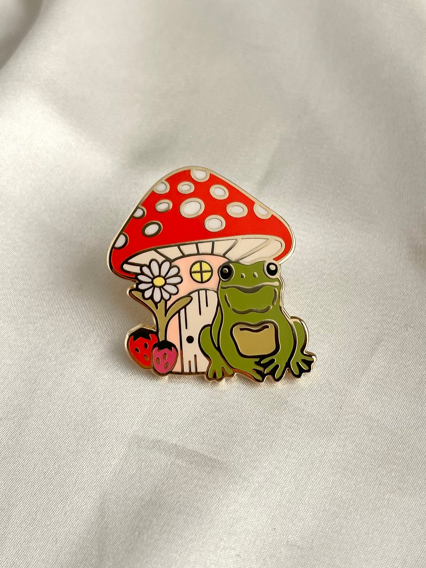frog & mushroom enamel pin